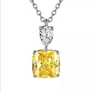 Citrine Yellow Square Pendant Silver Necklace